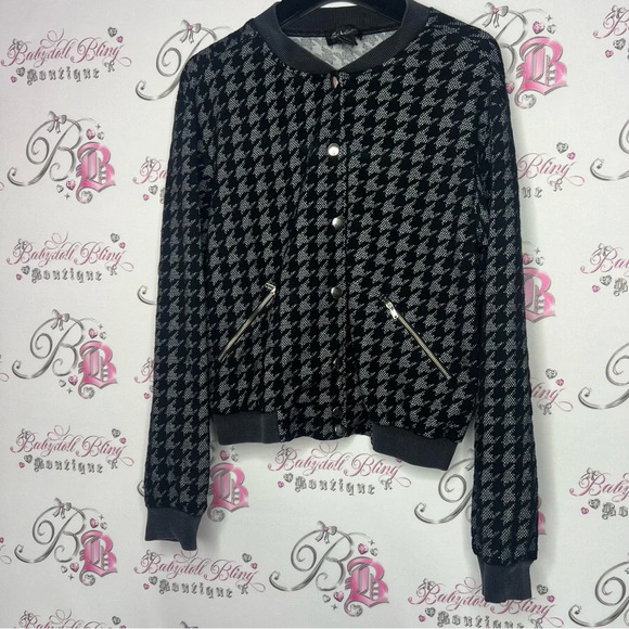 Seduction houndstooth coat cardigan jacket sweater grey  and black with silver - Picture 6 of 7